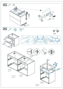 Neox 60 inches modern wall double bathroom Vanity, 4 drawers, 1 door with sink console Roca Group