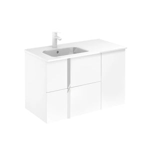 Neox 36 inches modern wall mounted bathroom Vanity with ceramic sink console. 2 drawers. Contemporary vanities. Roca Group