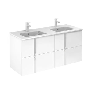 Neox 48 inches modern wall double bathroom Vanity, 4 drawers with ceramic sink console Roca Group