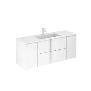 Neox 56 inches modern floating bathroom Vanity with sink, 2 drawers, 2 doors .Ceramic sink console Roca Group