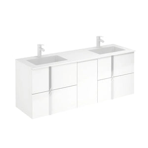 Neox 60 inches modern wall double bathroom Vanity, 4 drawers, 1 door with sink console Roca Group