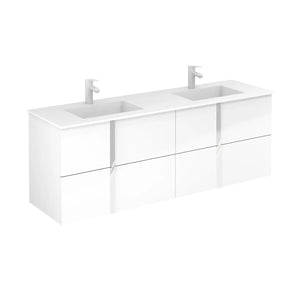 Neox 64 inches modern wall double bathroom Vanity with sink, 4 drawers, Matte white sink console Roca Group