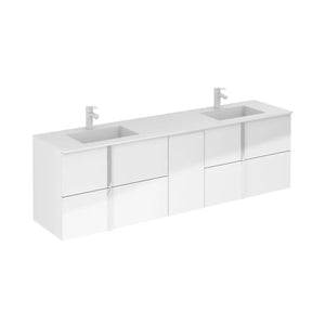 Neox 76 inches modern wall double bathroom Vanity, 4 drawers, 1 door with sink console Roca Group