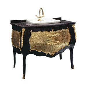 Palace black and gold bathroom vanity. Swarovski crystals inlaid. Vintage bathroom vanity. Classic style vanities. Taberner
