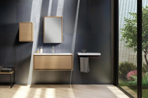 Poeme Contemporary Floating 40" bathroom vanity set. Summit natural oak. Secret Bath