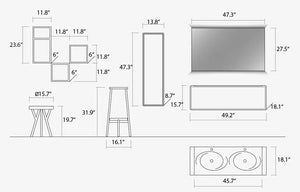Poeme Contemporary Floating double sink bathroom vanity set 49". Vite lead finished Secret Bath