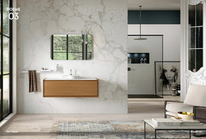 Poeme Contemporary Floating 49" bathroom vanity set. Summit white oak. Secret Bath
