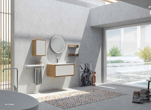 Poeme Contemporary Floating 32" bathroom vanity set. Natural summit oak. Secret Bath