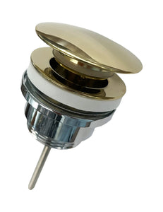 Popup drain. Polished gold 18K. Made of brass. Fit with and without overflow. Made in Spain
