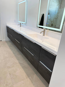 Custom bathroom vanity 130 inches long. One piece Integrated sink console.