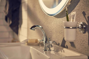 Carmen by Roca Chrome single hole bathroom sink faucet. Vintage faucets. Traditional faucets
