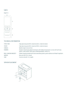 Pack Stay 20 inches wall mounted bathroom Vanity 2 drawers with ceramic sink console and mirror Roca Group
