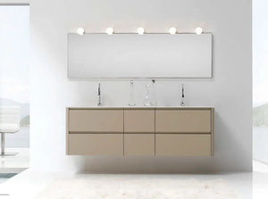 Aston Contemporary Floating 76" double sink bathroom vanity. Matte Taupe Piedra lacquered Secret Bath