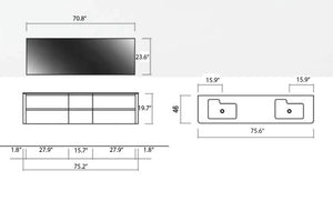 Aston Contemporary Floating 76" double sink bathroom vanity. Matte Taupe Piedra lacquered Secret Bath