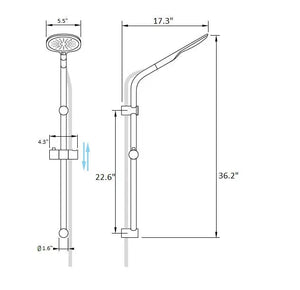 Suna Adjustable Slide bar with handheld showerhead and hose. Chrome Aquassent