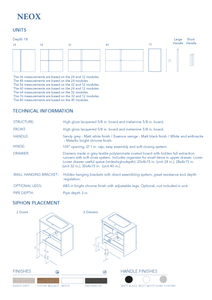 Neox 56 inches modern floating bathroom Vanity with sink, 2 drawers, 2 doors .Ceramic sink console Roca Group
