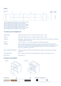 Neox 60 inches modern wall double bathroom Vanity, 4 drawers, 1 door with sink console Roca Group