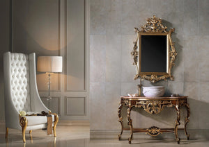 Isabel Baroque Bathroom console 51". Hazelnut and gold leaf finished. Coleccion Alexandra