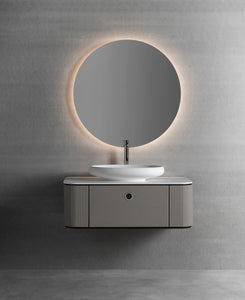 Tubular wall mounted bathroom vanity 40". Brown Leather Upholstery Coleccion Alexandra