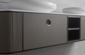 Tubular double sink wall mounted bathroom vanity 75". Brown Leather Upholstery Coleccion Alexandra