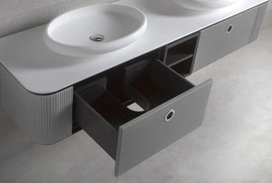Tubular double sink wall mounted bathroom vanity 75". Gray Leather Upholstery Coleccion Alexandra