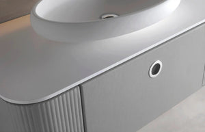 Tubular double sink wall mounted bathroom vanity 75". Gray Leather Upholstery Coleccion Alexandra