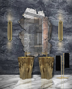 Eden 28" Polished brass bathroom vanity. Bathroom pedestal integrated sink. MV
