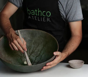 Wood bathroom vessel sink. Hand Painted. Matte natural wood finished. Bathco