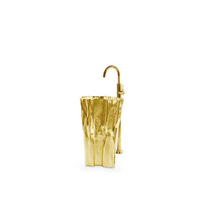 Eden 28" Polished brass bathroom vanity. Bathroom pedestal integrated sink. MV