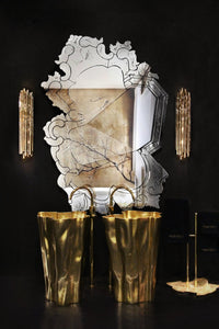 Eden 28" Polished brass bathroom vanity. Bathroom pedestal integrated sink. MV