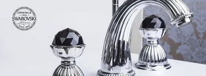 Artica Swarovski® Chrome two handles widespread bathroom sink faucet with Black Swarovski crystals Secret Bath