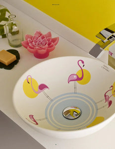Flamingos bathroom vessel sink designed by David Delfin Bathco