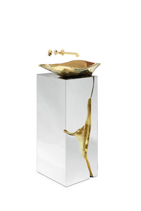 Lapiaz 24" bathroom vanity. Bathroom pedestal with vessel sink. Cast brass sink and decoration. MV