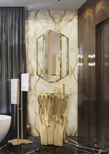 Eden 28" Polished brass bathroom vanity. Bathroom pedestal integrated sink. MV