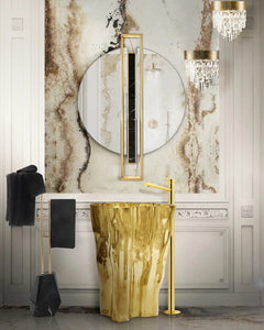 Eden 28" Polished brass bathroom vanity. Bathroom pedestal integrated sink. MV