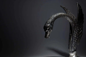 Antarctica Swan single hole bathroom vessel sink faucet with Swarovski crystals. Tall luxury tap European brand