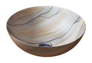 Wood bathroom vessel sink. Hand Painted. Matte natural wood finished. Bathco